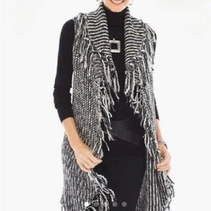 CHICO'S  Black Wool Blend Knit Drama Fringe Nolan Sweater Vest